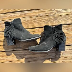 Bass Black Suede Fringe Ankle Booties